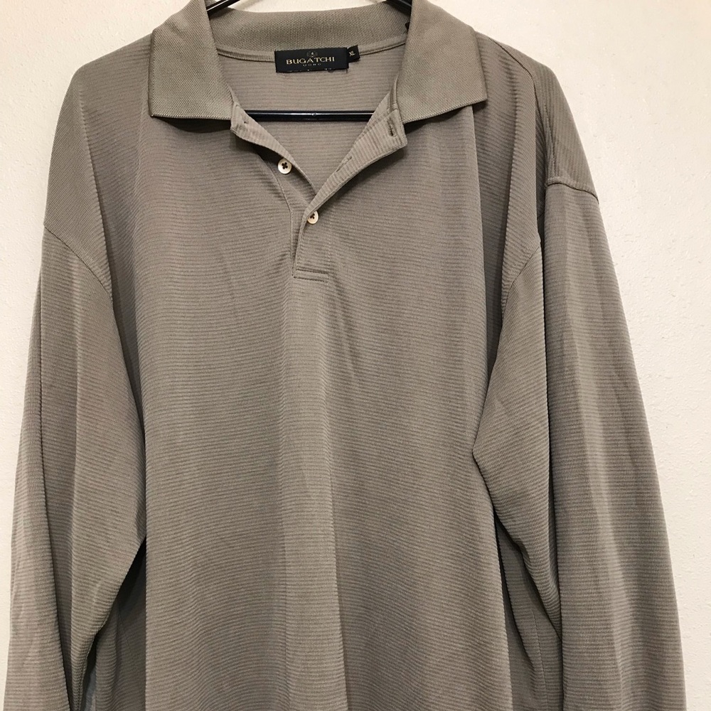 Bugatchi XL Long Sleeve Beige Polo. Absolute Class